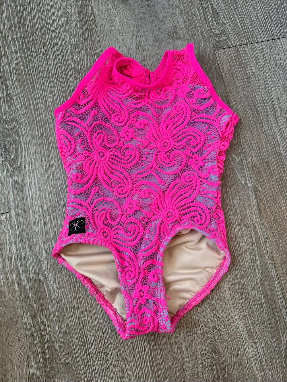 Kandi kouture Kids Pink Lace One-Piece Leotard dance ballet gymnastic
